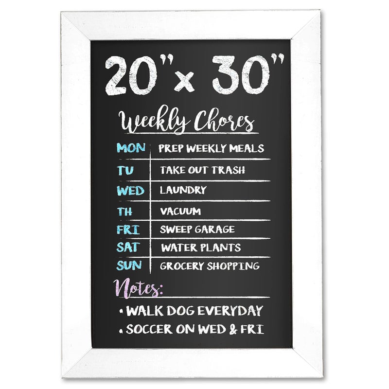 Ilyapa Rustic Wooden Magnetic Kitchen Chalkboard Sign - 20x30 Inch White Framed Wall Hanging Chalk Board for Farmhouse Decor, Wedding, Restaurant Menu - Image 1